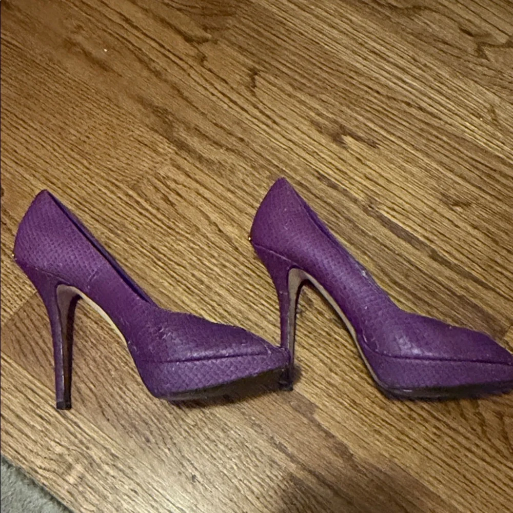 Dior Plum Peep-Toe Textured Leather Pumps